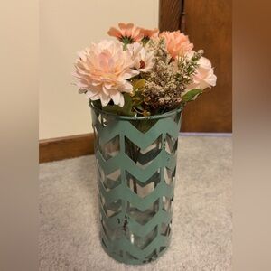 Home Accents Teal Chevron Metal Vase with Glass Insert
